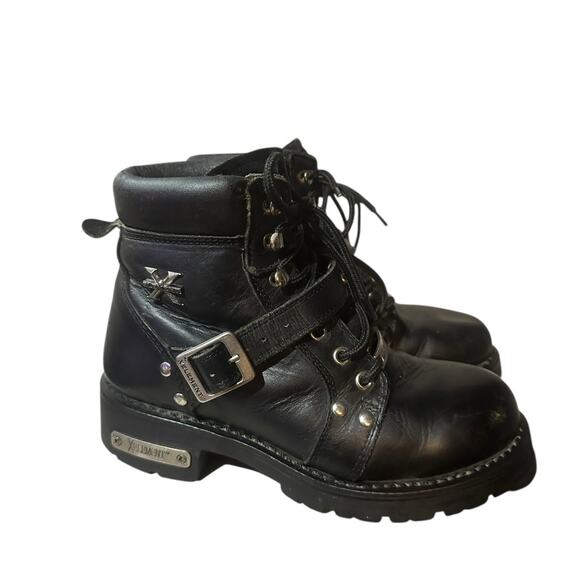 Xelement Womens Ultimate Leather Steel Toe Lace-Up Motorcycle Biker Boots Sz 8 M - Picture 2 of 10